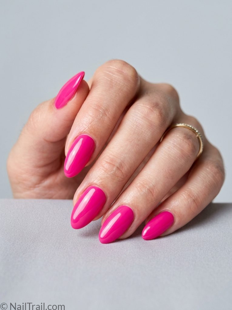 pink nail inspo almond hot pink bold glossy vibrant bright confident