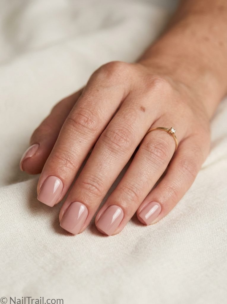 extra short nail ideas press on nails square shape glossy nude pink cream background