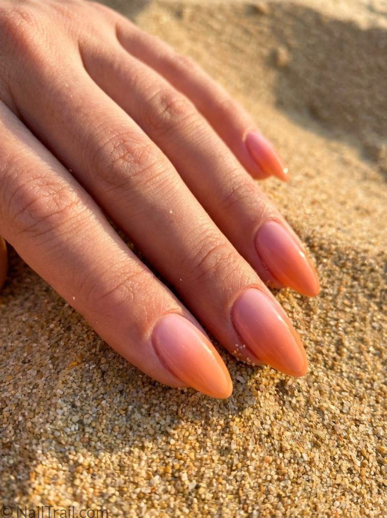 orange pink aura summer nails tropical almond beach gradient glow glossy vibrant joyful warm