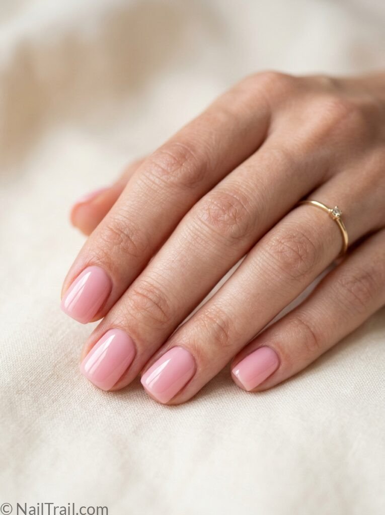 simple july nails ideas summer pink short square glossy soft fresh effortless clean