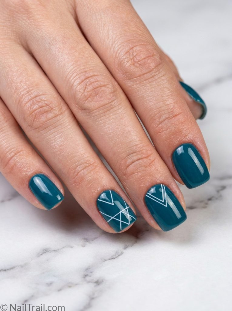 teal nails ideas geometric line art white square modern artistic bold creative glossy
