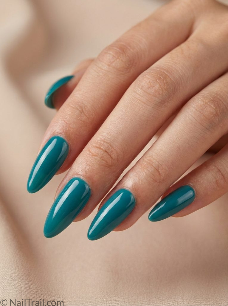teal press on nails almond set wearable convenient glossy stunning easy