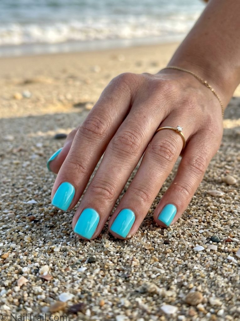 very short nails ideas summer turquoise square bright ocean glossy bold fresh