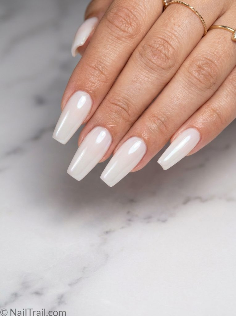 milky white acrylic nails long coffin glazed stunning ethereal elegant glossy