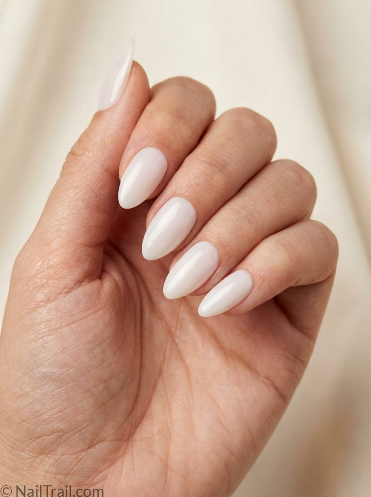 milky white press on nails almond glazed set convenient ethereal glass finish easy