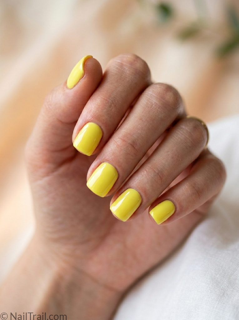 very short nails ideas summer bright lemon yellow square glossy cheerful sunny bold