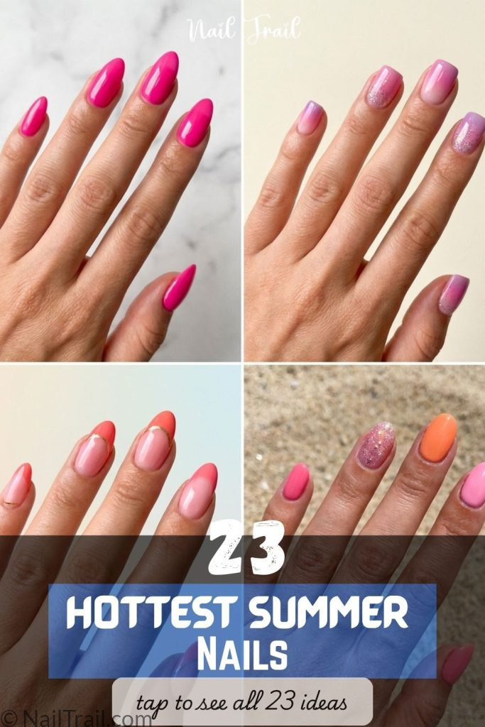 hottest summer nails pink purple coral orange almond square short french tip glitter ombre glossy collage
