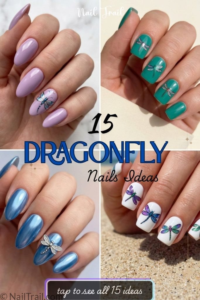 dragonfly nails purple blue teal green white 3d chrome almond square dragonfly art glossy collage