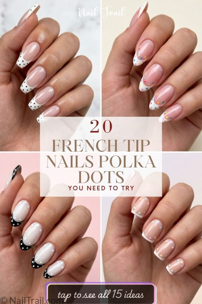french tip nails polka dots almond coffin oval square shapes glossy gel finish