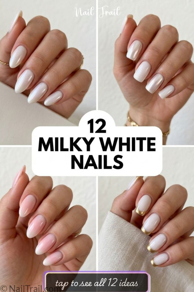 milky white nails glazed ombre pearl chrome french tip almond collage soft ethereal glossy 2026