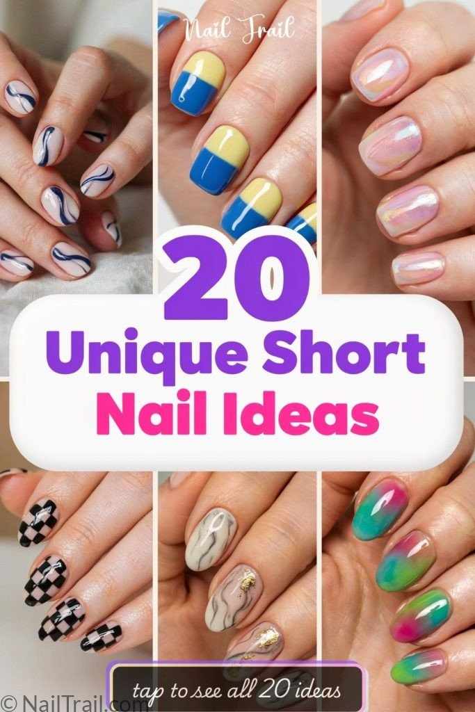 unique short nail ideas abstract swirl color block aura marble checkerboard collage viral trending 2026