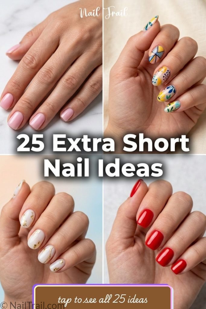  extra short nail ideas square round almond shapes pink white red colorful glossy gel finish
