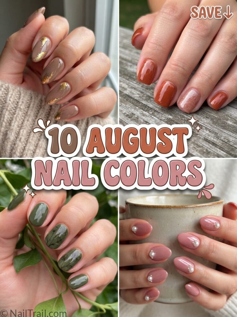 august nail colors collage mocha terracotta olive dusty rose glossy bubble text