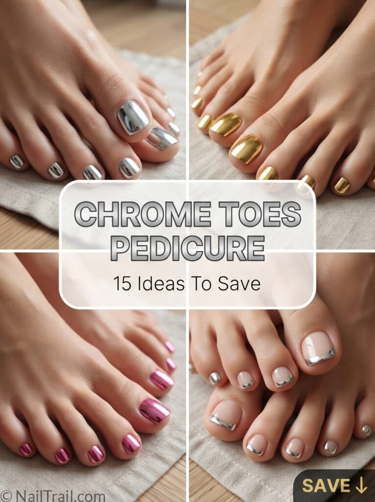 chrome toes pedicure collage silver gold pink french tip metallic glossy