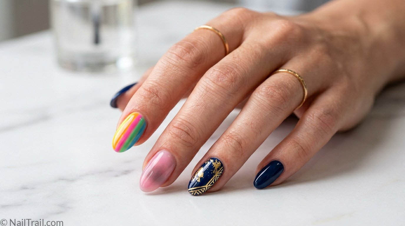 nail color combos skittle aura contrast glossy variety multicolor elegant