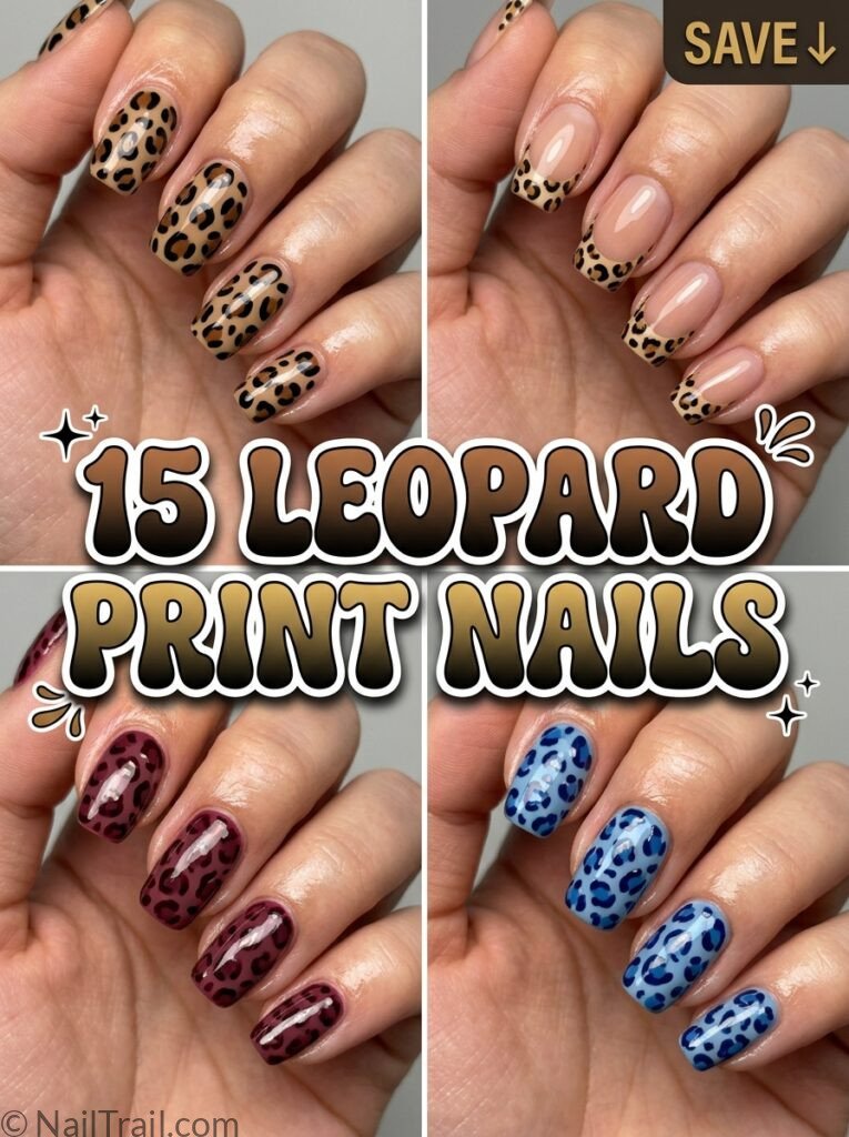 leopard print nail designs collage brown black french tip burgundy glossy bubble text