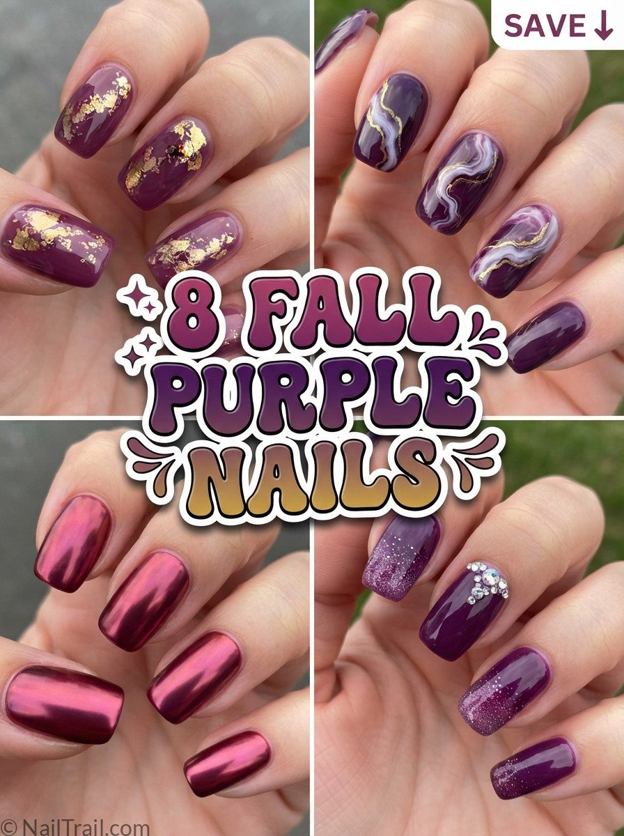 fall purple nail colors collage plum eggplant wine grape glossy bubble text