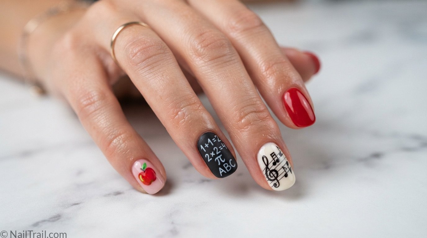 teacher nails apple chalkboard music note glossy variety classroom elegant