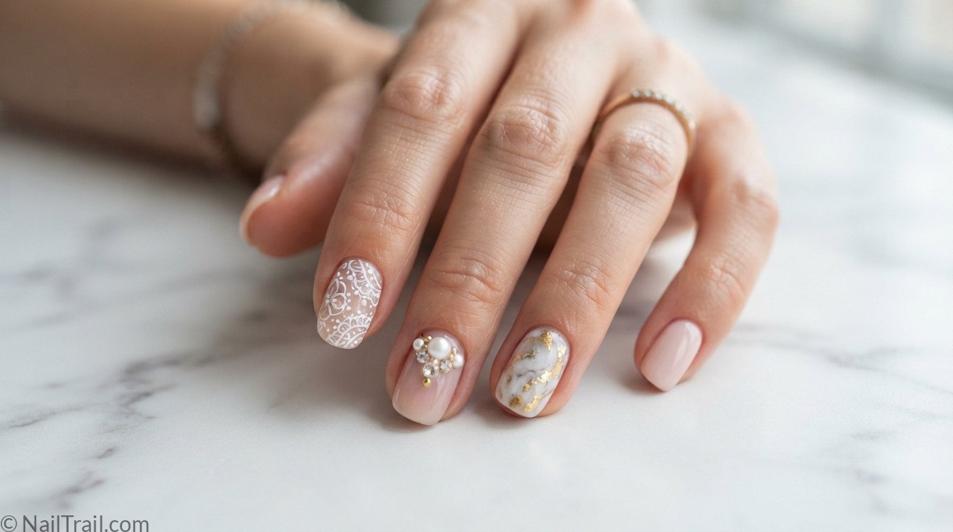wedding nails mother of the bride lace pearl gold glossy variety elegant classy