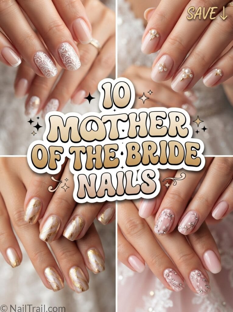 wedding nails mother of the bride collage lace pearl gold floral glossy