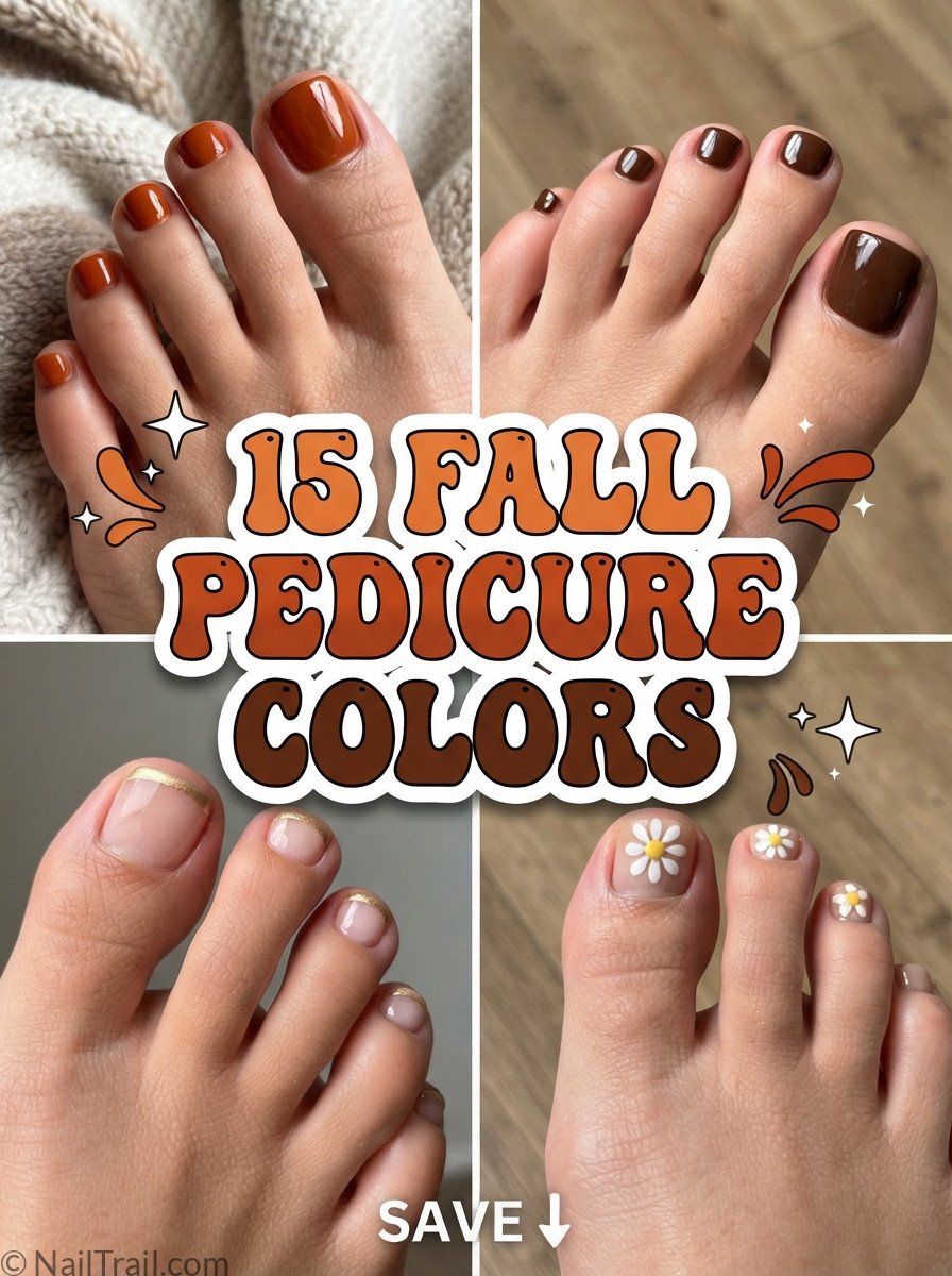 fall pedicure color ideas including burnt orange and chocolate brown designs