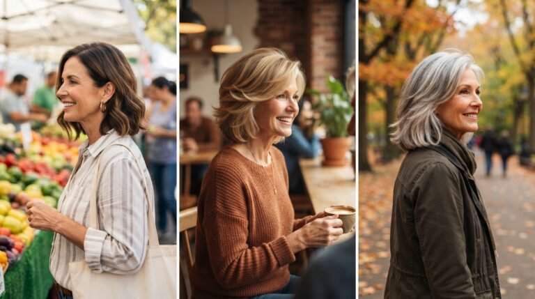 Modern haircuts for women over 50 medium: lob, butterfly cut and silver layers